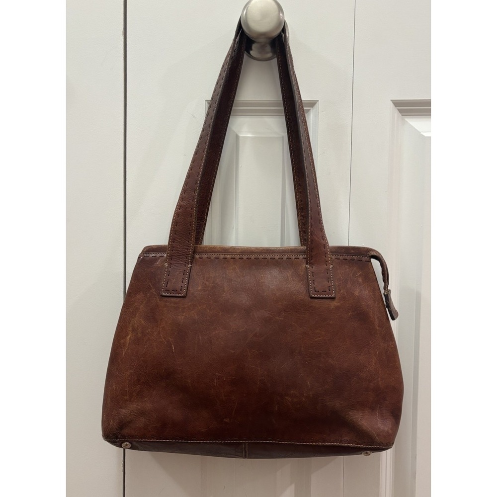 Vintage Fossil Leather Satchel Bag Tote Cognac Brown